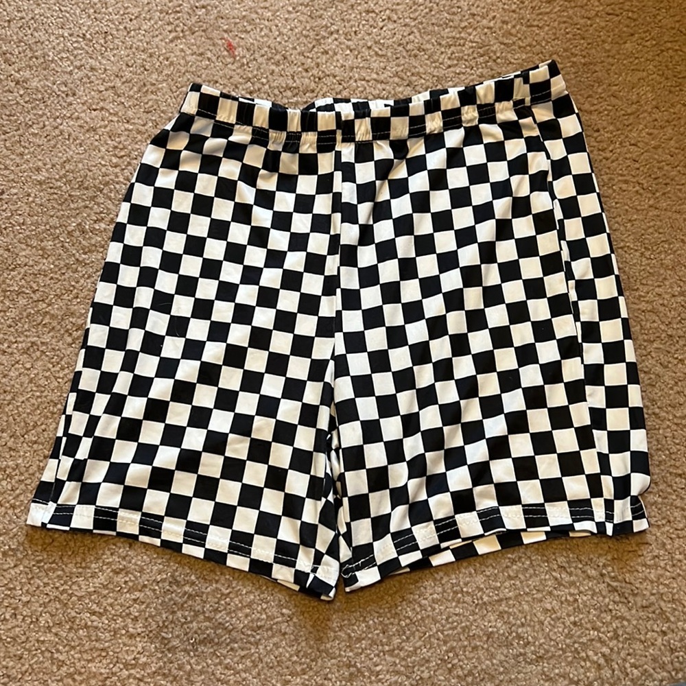 Black checkered high waisted biker shorts